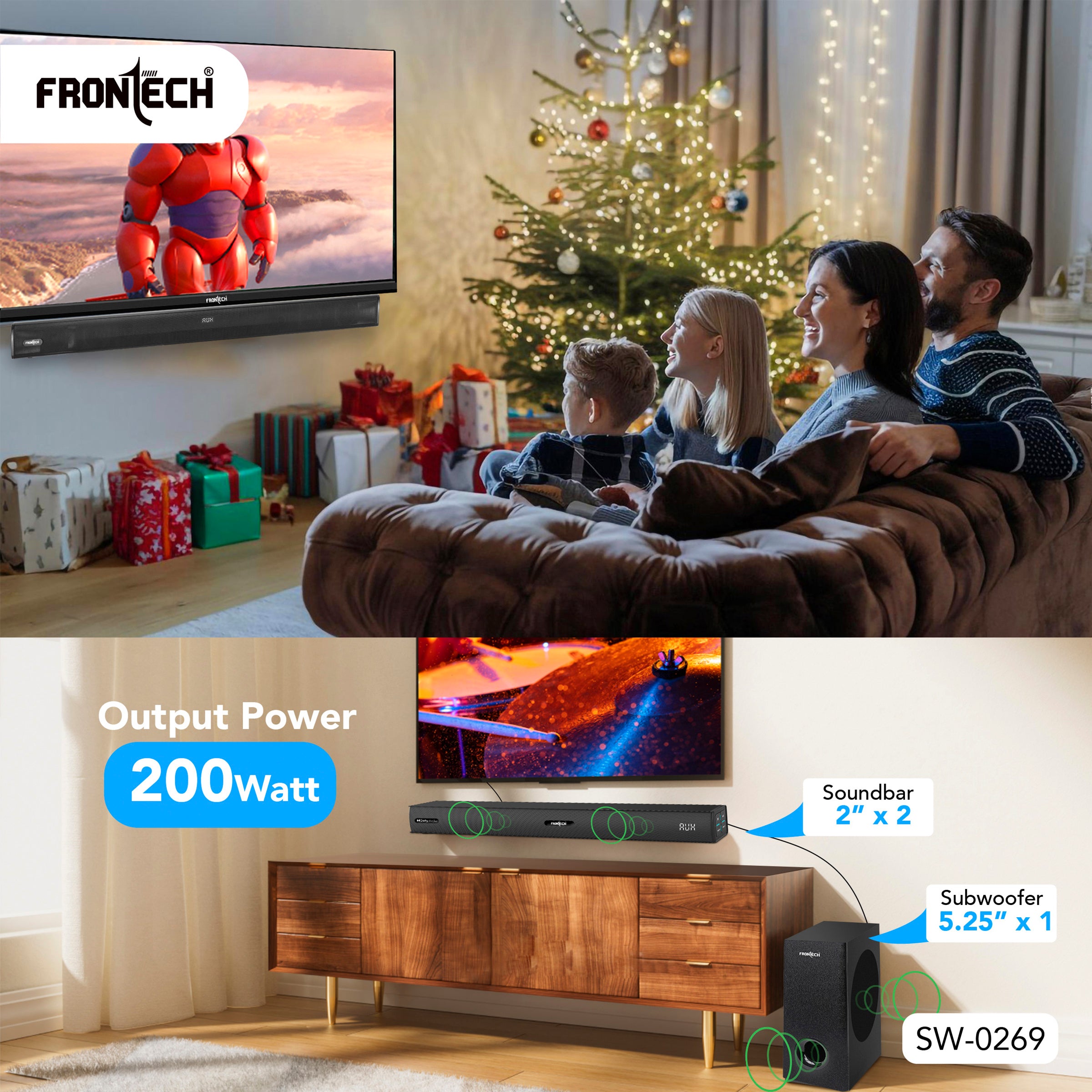 Frontech EchoMax-269 2.1 Channel Soundbar | Bluetooth 5.3 | Wireless Connectivity | 200W | Powerful Bass (SW-0269) Frontech EchoMax-269 2.1 Channel Soundbar | Bluetooth 5.3 | Wireless Connectivity | 200W | Powerful Bass (SW-0269)